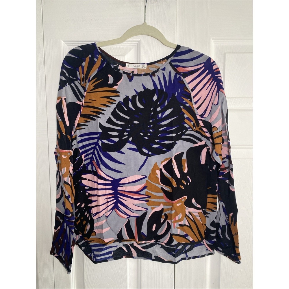 Mango Casual Tropical Palm Leaf Blouse Womens Size Medium Vacation
